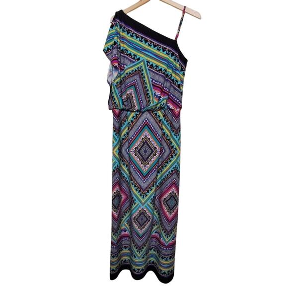 Soho Apparel Maxi Dress One Shoulder Black Multicolor Women Size M Stretchy - Picture 1 of 7